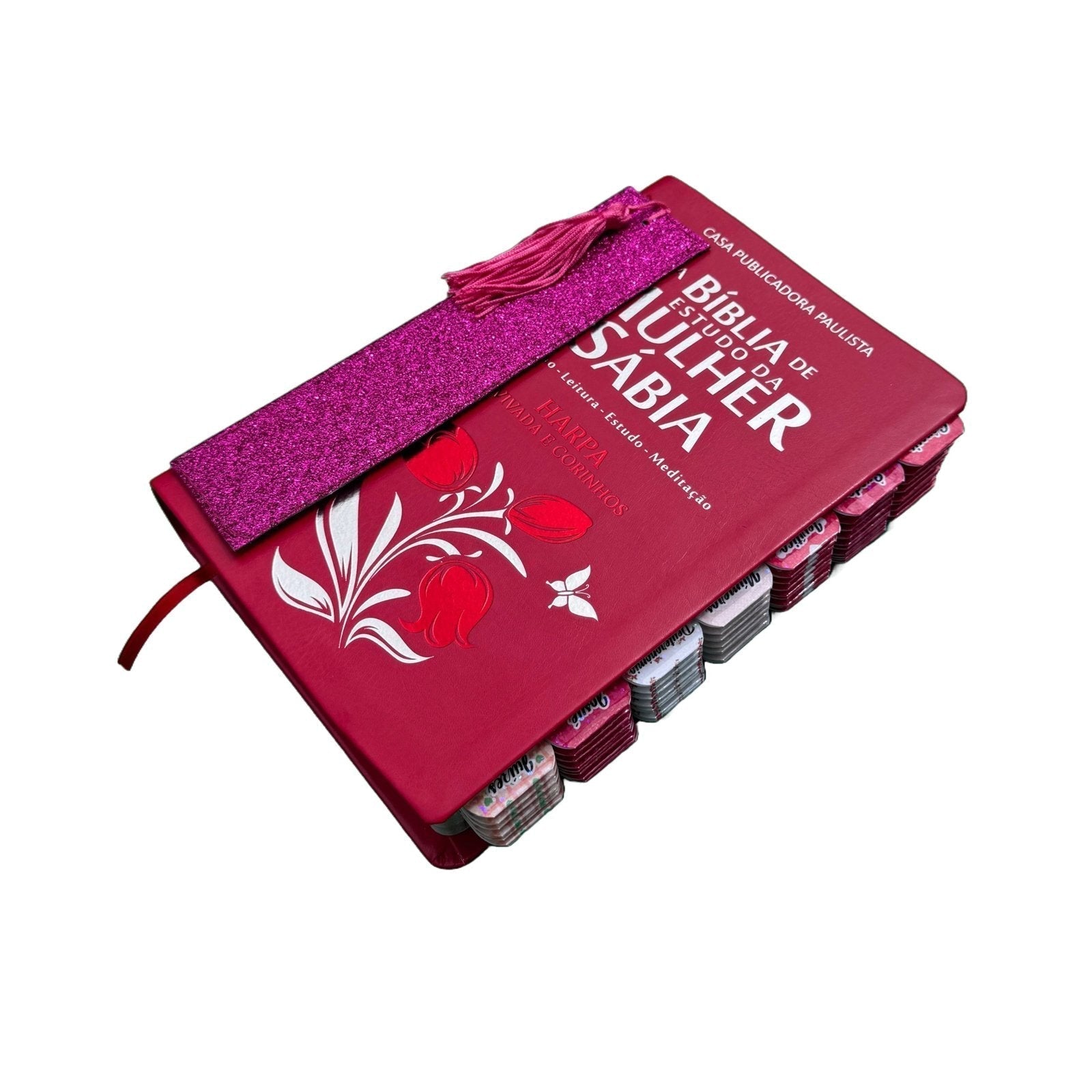 Bíblia de Estudo da Mulher Sábia Vermelha Palavras de Jesus em Vermelho Deus em Azul com abas