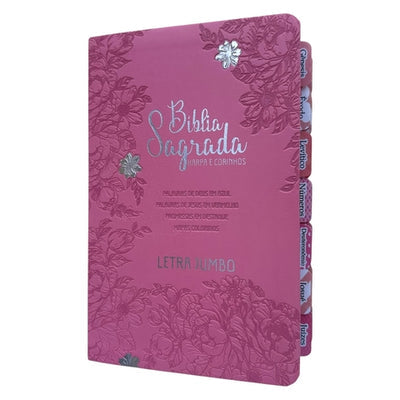 Bíblia Letra Jumbo Rosa Clara Com Abas Adesivas coladas