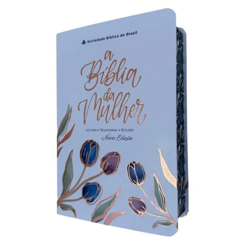 Biblia da Mulher de estudos branca tulipas compacta ARC capa luxo SBB