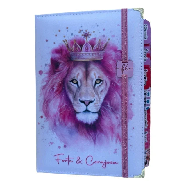 Kit Casal Cristão Leão azul + Leão forte e corajosa com elastico Abas adesivas e Harpa