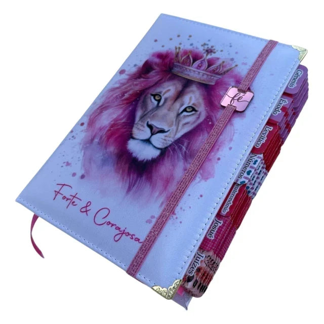 Kit Casal Cristão Leão azul + Leão forte e corajosa com elastico Abas adesivas e Harpa