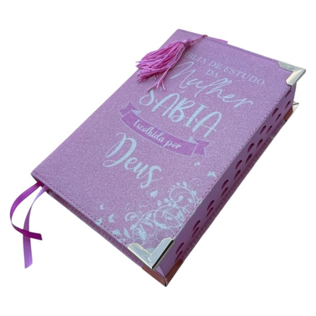 Bíblia Glitter Rosa 100% Mulher Sábia de Estudos Escolhida por Deus Full Color e Indice