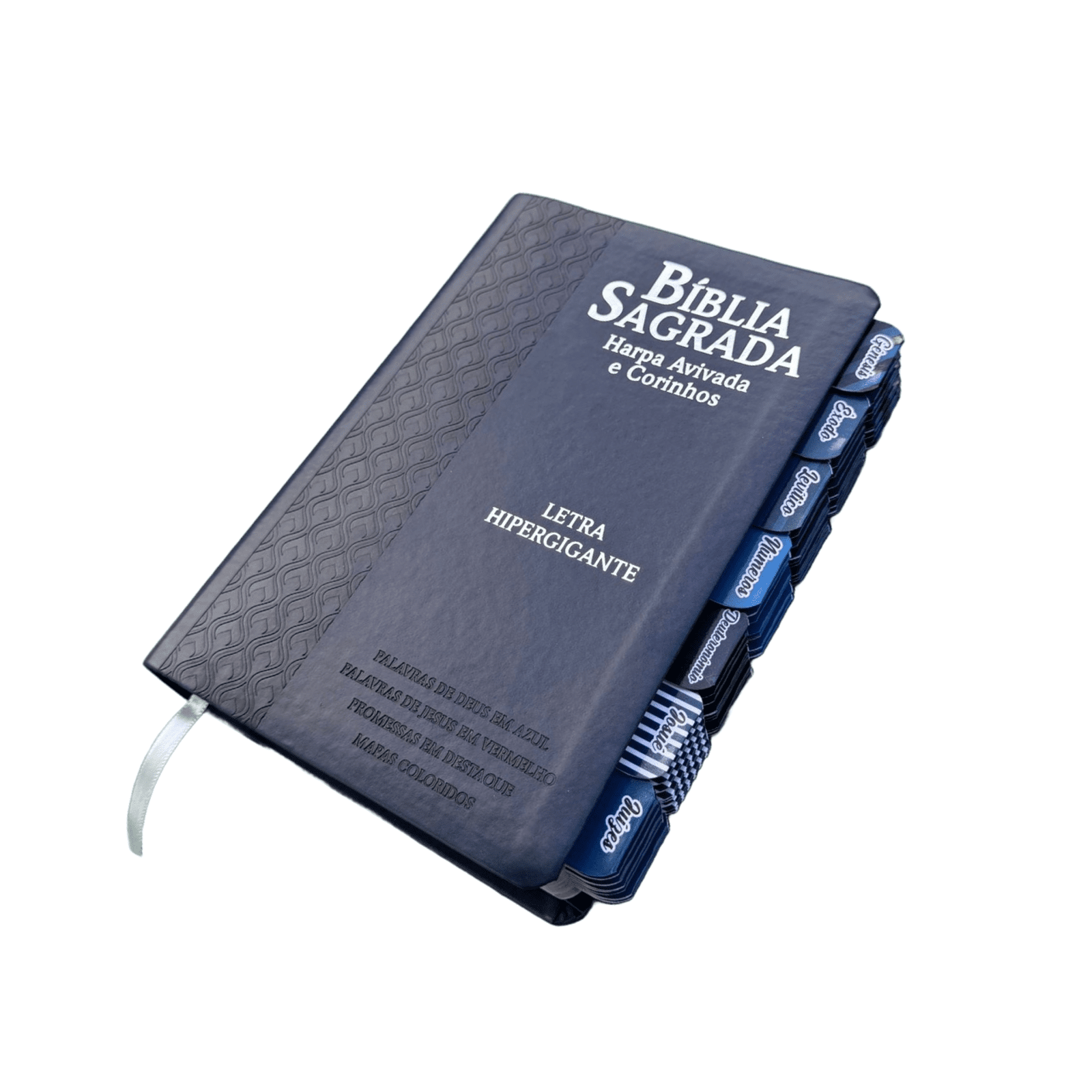 Bíblia Azul Masculina Capa Luxo Letra Hiper Gigante Full Color com Abas Adesivas ARC
